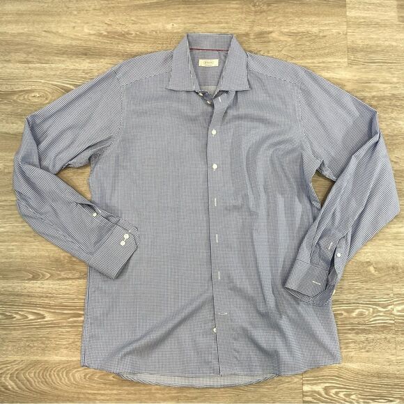 ETON of Sweden Contporary Fit Blue Casual Shirt 17 1/2 / 44 Micro Plaid Print - Picture 3 of 10